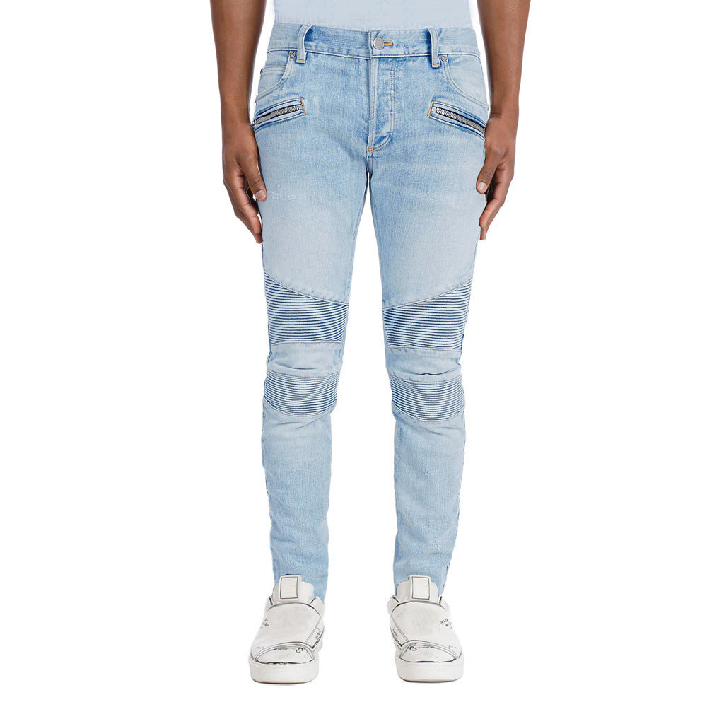 TB Mix Modische Stretch Ripped Design Jeans Personalisierte Plissee Trendy