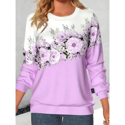 TB Mix Damenbekleidung Rundhalsausschnitt Langarm Blumen 3D-gedrucktes Pullover-Sweatshirt