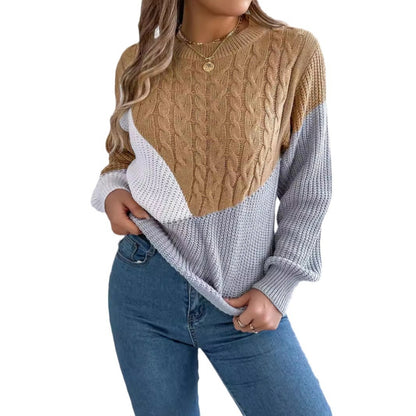 TB Mix Kontrastfarbe Twist Langarm Pullover Pullover Damenbekleidung