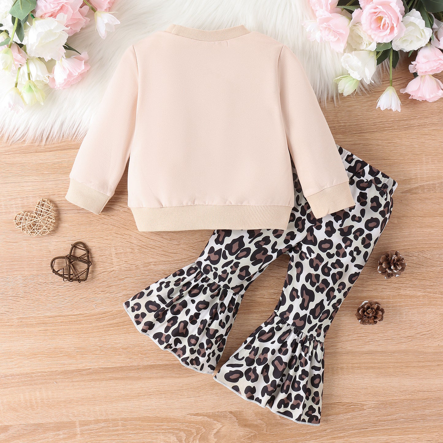 TB Mix Eltern-Kind-Kleidung Anzug Kleidung Mädchen Pullover Top Leopard Print Schlaghose