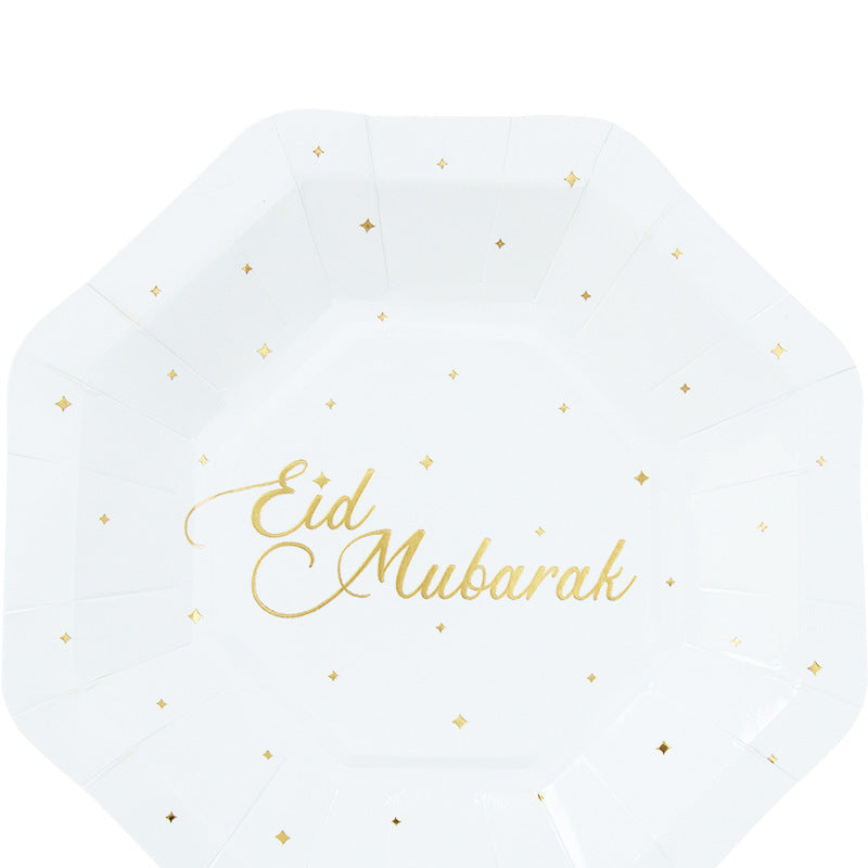 TB Mix Eid Mubarak Weiße Pappteller, Pappbecher & Papierhandtücher – Festliche Party-Dekoration