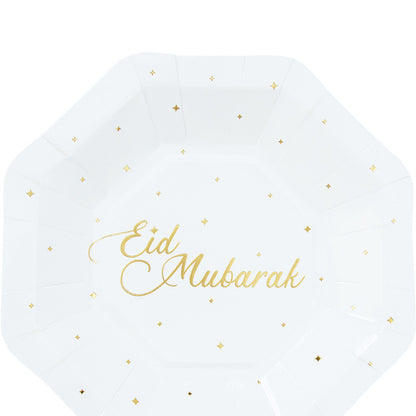 TB Mix Eid Mubarak Weiße Pappteller, Pappbecher & Papierhandtücher – Festliche Party-Dekoration