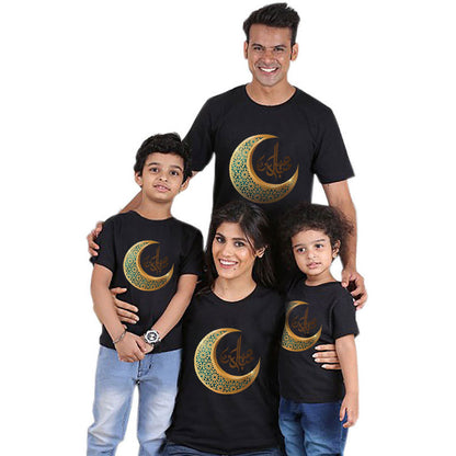 TB Mix Eltern-Kind-Kurzarm-T-Shirt mit Eid Mubarak-Monddruck