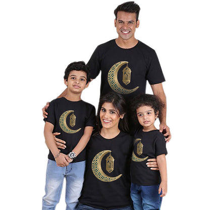 TB Mix Eltern-Kind-Kurzarm-T-Shirt mit Eid Mubarak-Monddruck