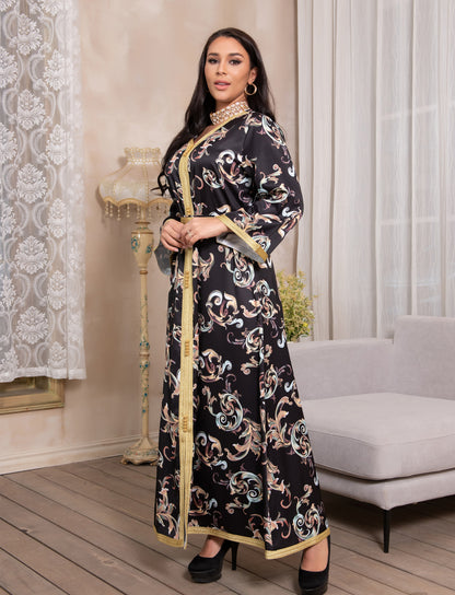 TB Mix Gedruckt Lange Gürtel Kleid Ramadan Neue Dubai Muslimischen