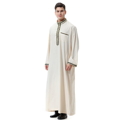 TB Mix Muslimischer, arabischer Herren-Robe aus dem Nahen Osten mit Stehkragen und Applikationen, TH810