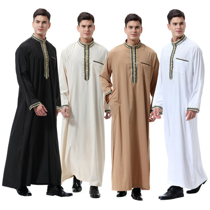 TB Mix Muslimischer, arabischer Herren-Robe aus dem Nahen Osten mit Stehkragen und Applikationen, TH810