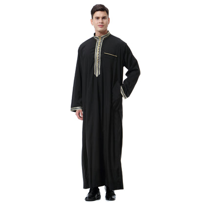 TB Mix Muslimischer, arabischer Herren-Robe aus dem Nahen Osten mit Stehkragen und Applikationen, TH810