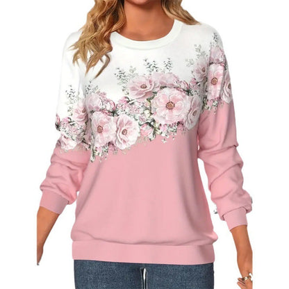 TB Mix Damenbekleidung Rundhalsausschnitt Langarm Blumen 3D-gedrucktes Pullover-Sweatshirt