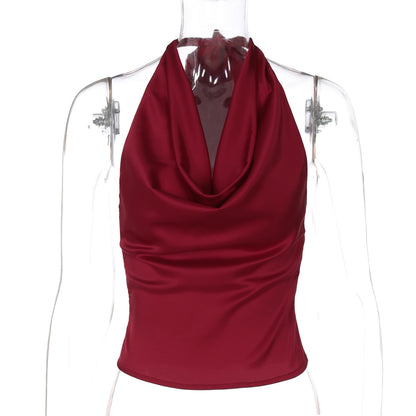 TB Mix Damen Neckholder-Tanktop mit rückenfreiem Schnitt, modisch, einfarbig, schmale Passform, gebundenes Tube-Top