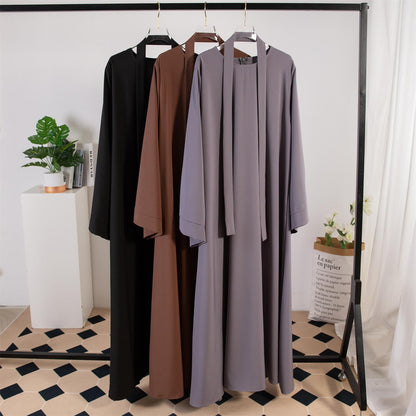 TB Mix Kleid Damen Gerade Ärmel Einfarbig Islamische Kleidung Casual Robe