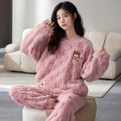 TB Mix Cartoon Coral Fleece Pyjamas Damen Pullover Langarm Verdickt Warm