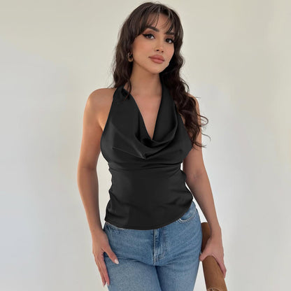 TB Mix Damen Neckholder-Tanktop mit rückenfreiem Schnitt, modisch, einfarbig, schmale Passform, gebundenes Tube-Top