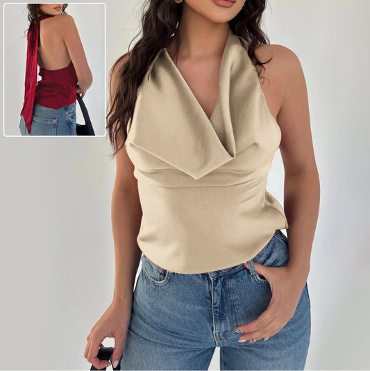 TB Mix Damen Neckholder-Tanktop mit rückenfreiem Schnitt, modisch, einfarbig, schmale Passform, gebundenes Tube-Top