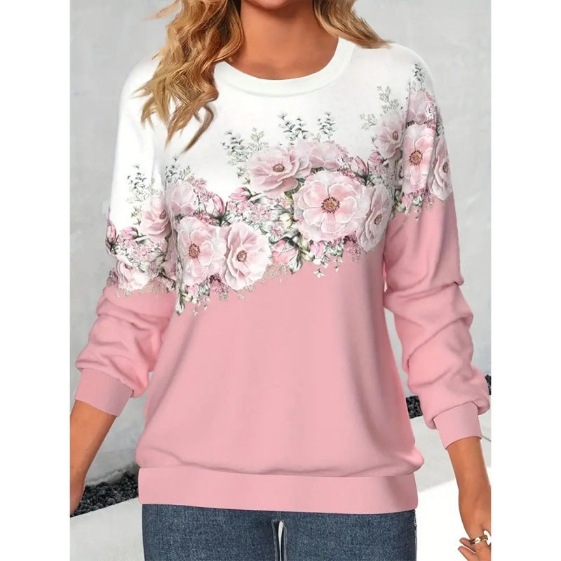 TB Mix Damenbekleidung Rundhalsausschnitt Langarm Blumen 3D-gedrucktes Pullover-Sweatshirt