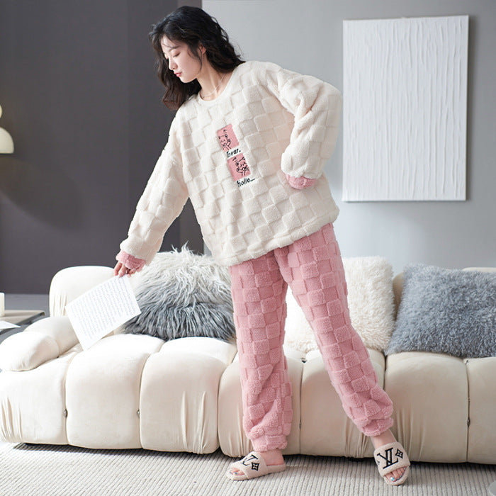 TB Mix Cartoon Coral Fleece Pyjamas Damen Pullover Langarm Verdickt Warm