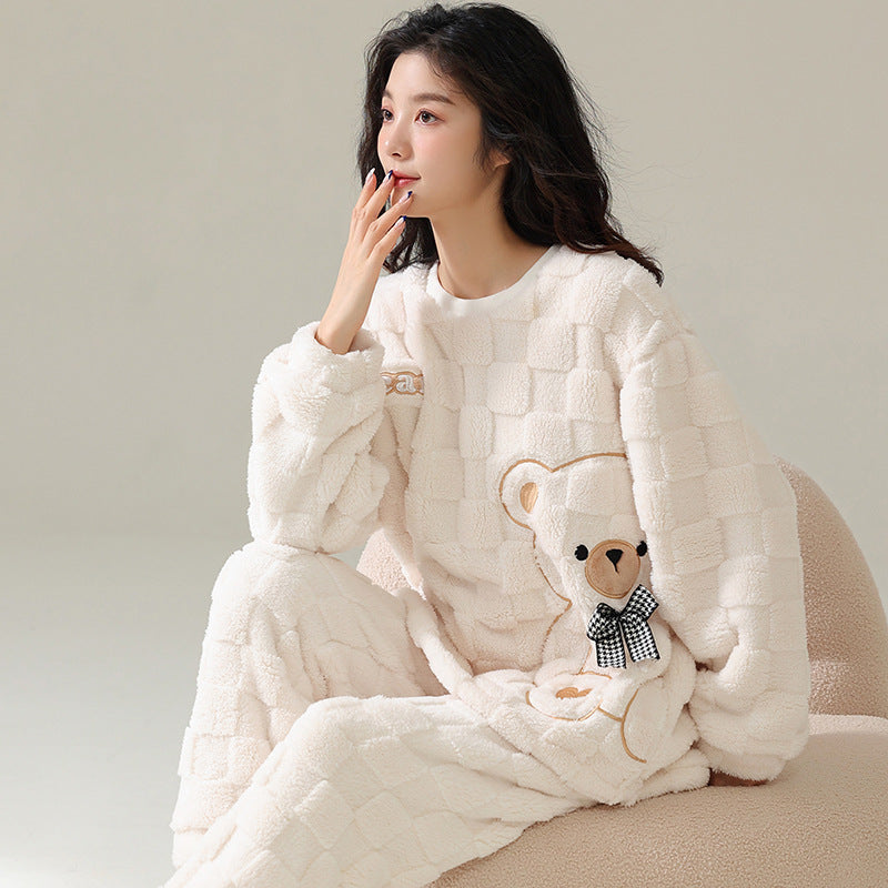 TB Mix Cartoon Coral Fleece Pyjamas Damen Pullover Langarm Verdickt Warm