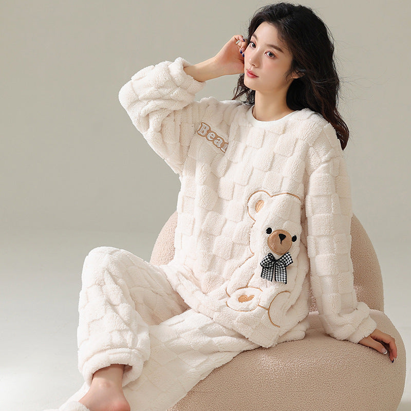 TB Mix Cartoon Coral Fleece Pyjamas Damen Pullover Langarm Verdickt Warm