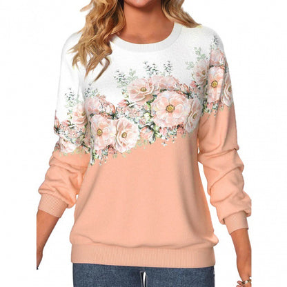 TB Mix Damenbekleidung Rundhalsausschnitt Langarm Blumen 3D-gedrucktes Pullover-Sweatshirt