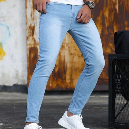 TB Mix Herrenhose Retro Waschung Reißverschluss Stretch Jeans Casual Slim Fit