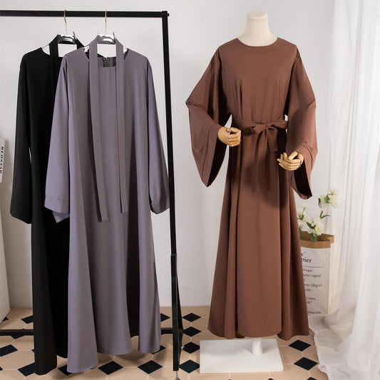 TB Mix Kleid Damen Gerade Ärmel Einfarbig Islamische Kleidung Casual Robe