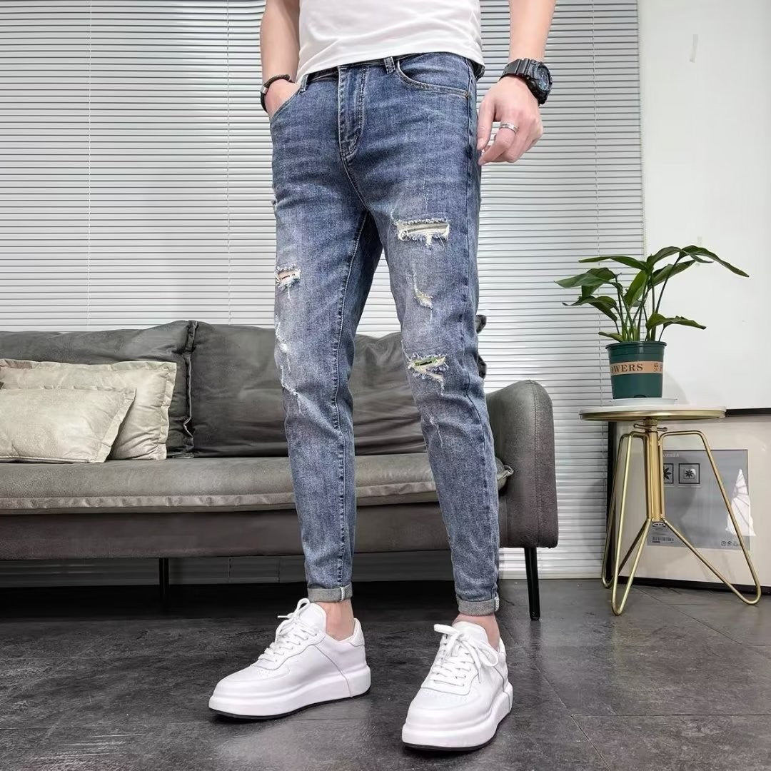 TB Mix Frühling und Herbst neue Herrenmode zerrissene Jeans Skinny Pants Trendy Brand Pants Frühling und Herbst dünn