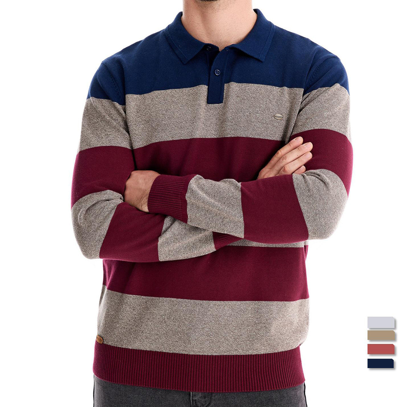 TB Mix Langärmliger Herrenpullover mit Polokragen und schmalem Revers