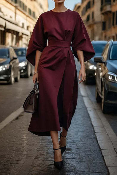 TB Mix Lockeres Kleid mit Fledermausärmeln, modische, taillierte, einfarbige, elegante Kleider für Damen