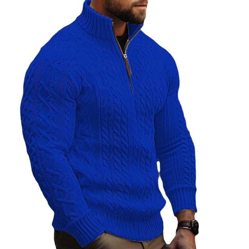 TB Mix Herren Strickwaren Halbreißverschluss Mantel Einfarbig Verdrehter Verdickter Pullover