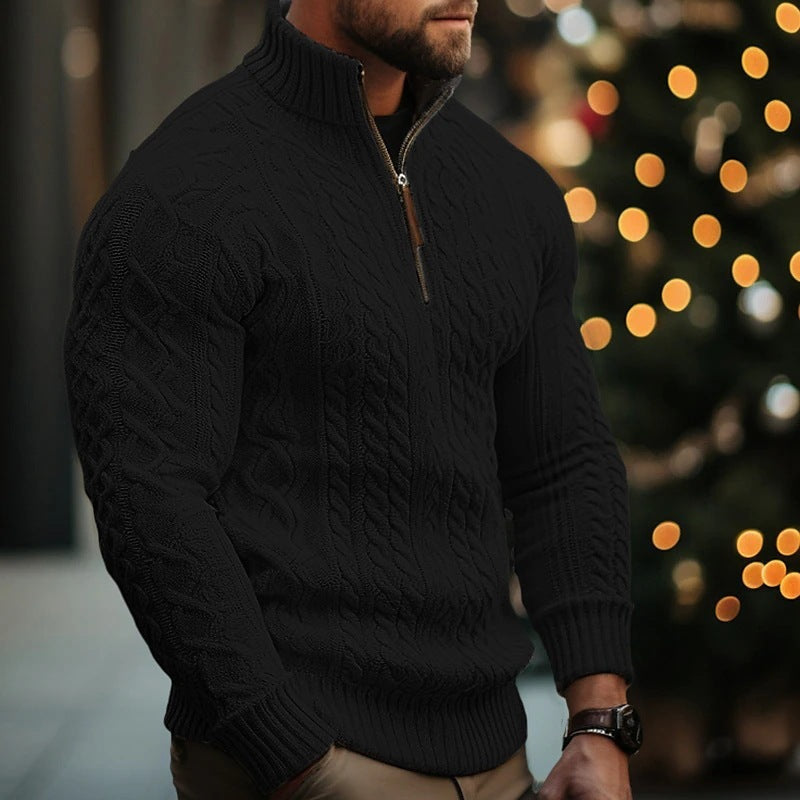 TB Mix Herren Strickwaren Halbreißverschluss Mantel Einfarbig Verdrehter Verdickter Pullover