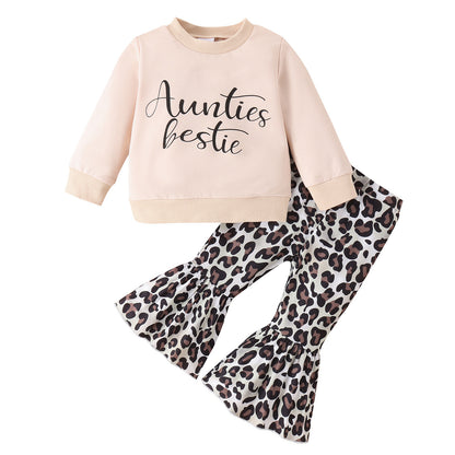 TB Mix Eltern-Kind-Kleidung Anzug Kleidung Mädchen Pullover Top Leopard Print Schlaghose