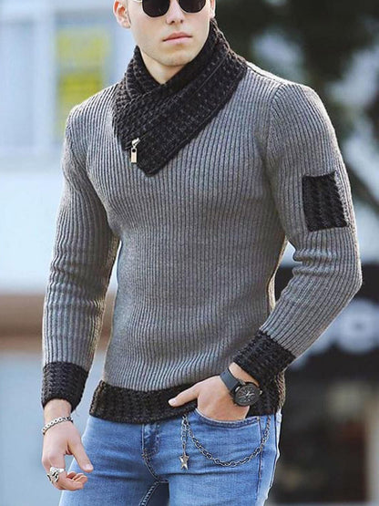 TB Mix Independent Station Lässiger Slim Strickpullover Langarm-Strickpullover mit Schalkragen für Herren