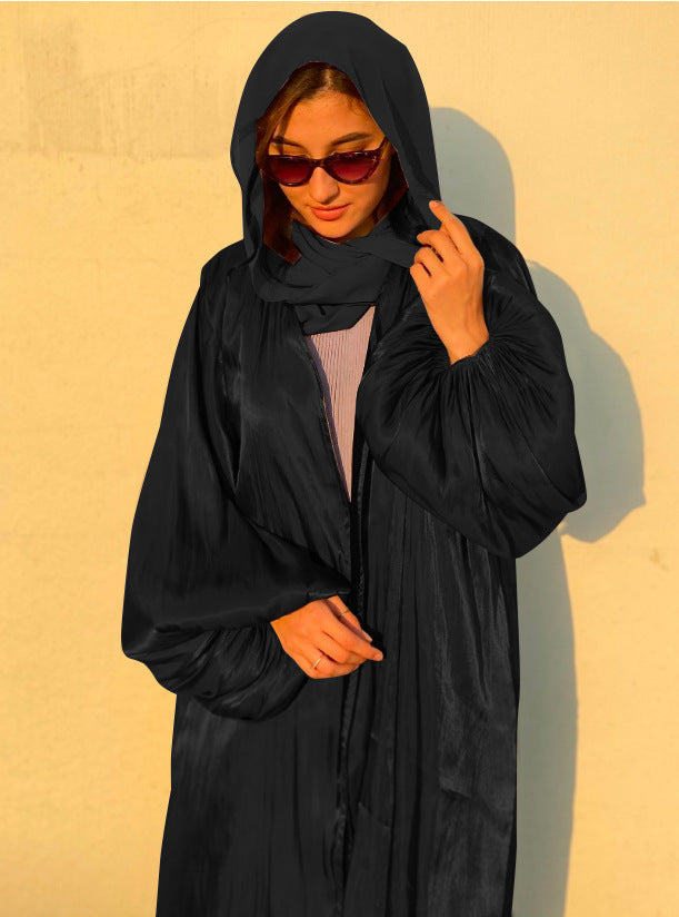 TB Mix Eid Muslim Abaya Dress Kimono For Women Fashion Shining Silklike Summer Abayas Cardigan Puff Sleeve Dubai Turkey Clothes