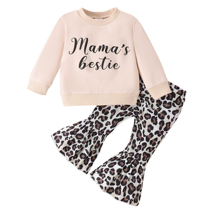 TB Mix Eltern-Kind-Kleidung Anzug Kleidung Mädchen Pullover Top Leopard Print Schlaghose