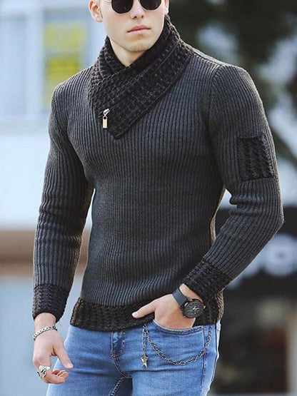 TB Mix Independent Station Lässiger Slim Strickpullover Langarm-Strickpullover mit Schalkragen für Herren