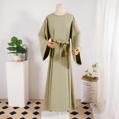 TB Mix Kleid Damen Gerade Ärmel Einfarbig Islamische Kleidung Casual Robe