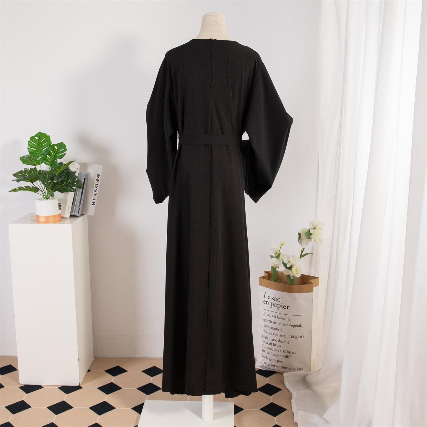 TB Mix Kleid Damen Gerade Ärmel Einfarbig Islamische Kleidung Casual Robe