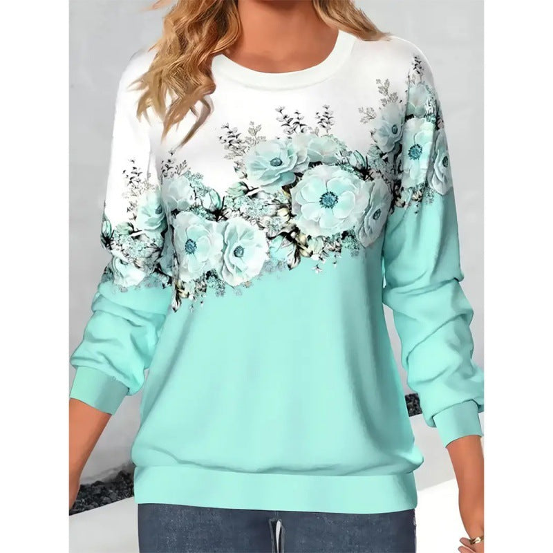 TB Mix Damenbekleidung Rundhalsausschnitt Langarm Blumen 3D-gedrucktes Pullover-Sweatshirt