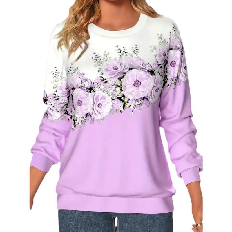 TB Mix Damenbekleidung Rundhalsausschnitt Langarm Blumen 3D-gedrucktes Pullover-Sweatshirt